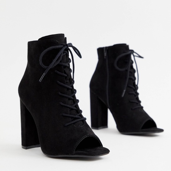 ASOS Lace Up Blocked Heeled black open toeBoot - Picture 2 of 5